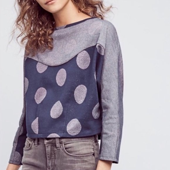 Anthropologie Cropped Polka Dot Sweatshirt